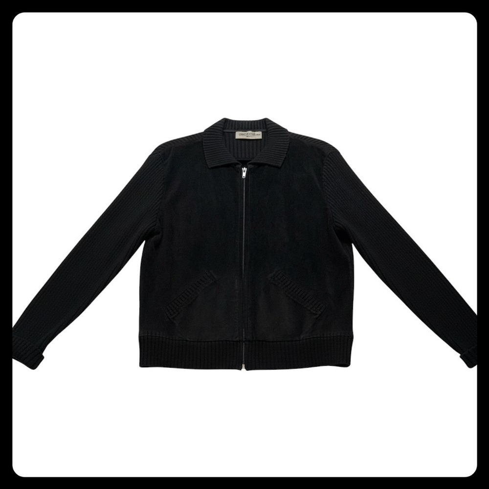 Chico's Design Jacket Women Size 2 Black Leather Suede Knit Mixed Media Coat